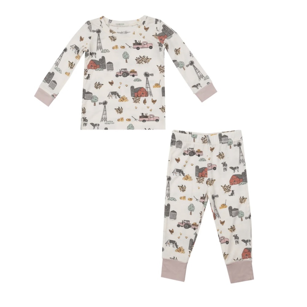 Angel Dear Hay Farmer Pink Tractor 2 Piece Pajama Set Size 8